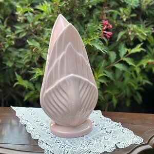 Vintage Pastel Pink Ceramic Leaf Vase Large Sculptural Retro Pottery Home Decor